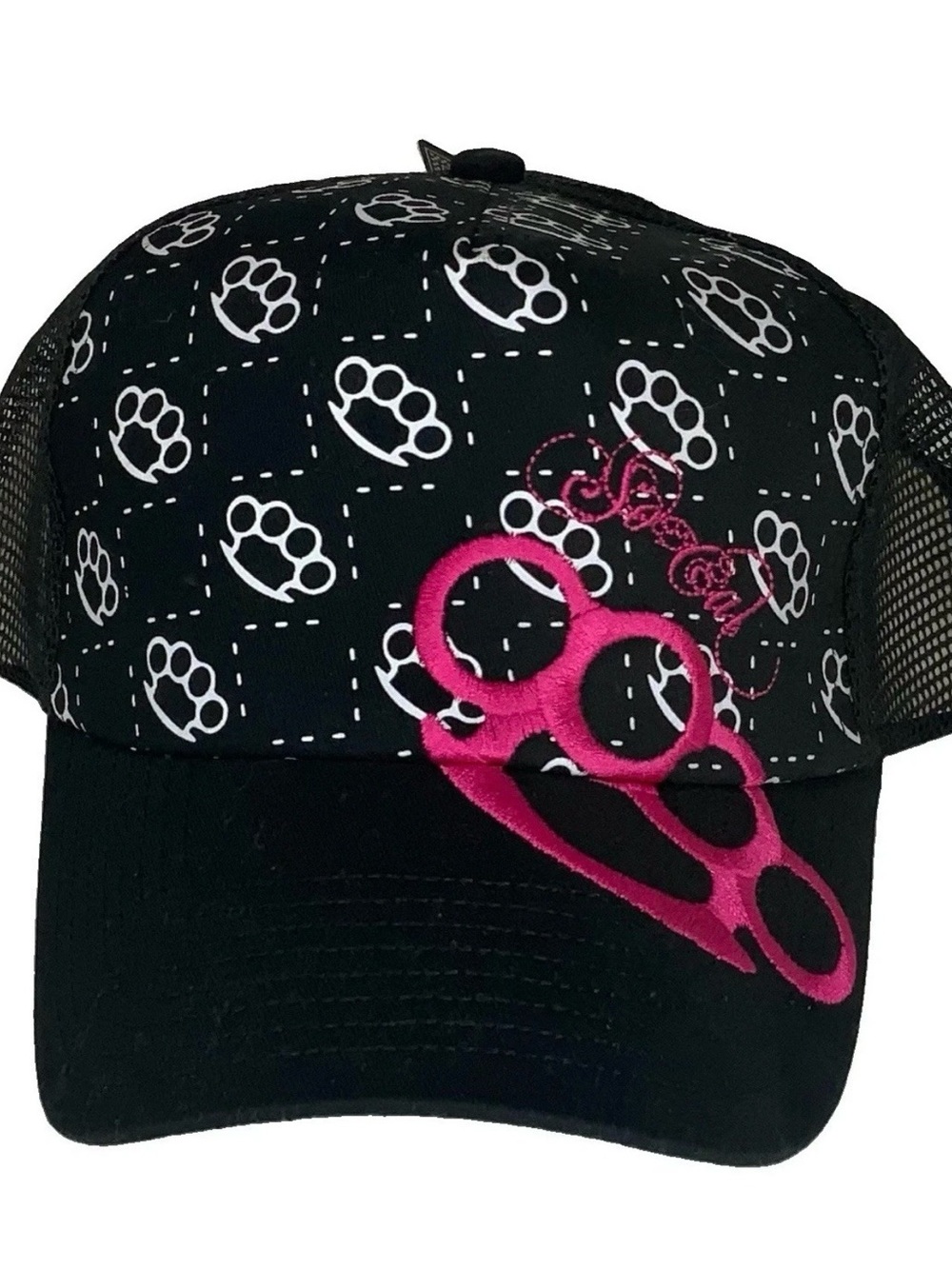 So Cal Y2K Women's Black Hat with Pink Chuck Knuckles Embroidery